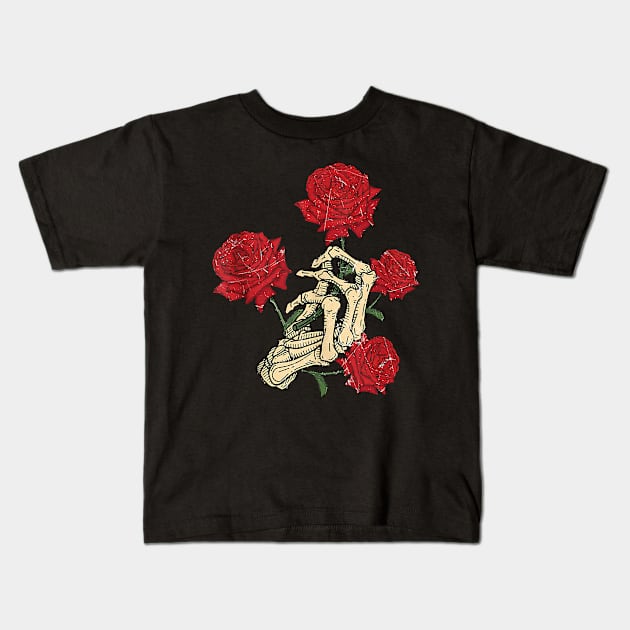 Skull Skeleton Hand With Red Roses for Men, Women Kids T-Shirt by SCOTT CHIPMAND